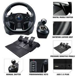 Subsonic GS850-X Volante de carreras con cambio manual y 3 pedales, levas para PS4 / Xbox