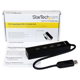 Startech Hub USB 3.0 SuperSpeed 4 Puertos Tipo A - Concentrador USB 3.0 con Cable de 25.4 cm, Compatible con USB 2.0/1.1, Plug & Play, para Portátil y PC (ST4300USB3A, FCC, RoHS)