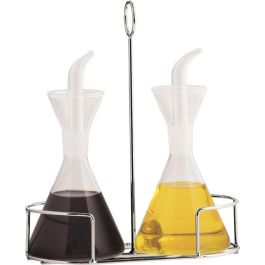 DKD Home Decor Aceitera Vinagrera Set de 2 Transparente Borosilicato Metal 10 x 23.5 x 19.5 cm Capacidad 200 ml