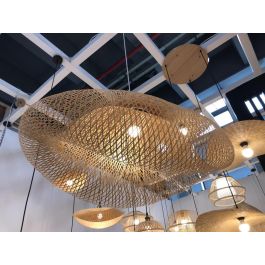 DKD Home Decor Lampara Techo Balines Natural Bambu 60 x 45 x 105 cm Hecho a Mano E27