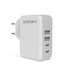 Groovy Cargador de Pared 2 USB + 2 USB-C 4.8A, Carga Rápida para Múltiples Dispositivos, Color Blanco Precio: 10.78999955. SKU: B157FB778E