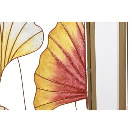 DKD Home Decor Decoracion Pared Tropical Set 3 Piezas Amarillo Rosa Metal Cristal Hojas 122 x 122 x 3 cm