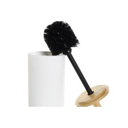 DKD Home Decor Escobillero Scandi Blanco Natural para Baño con Diseño Nórdico | Gres y Bambú 10x10x38 cm