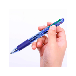 Q-connect Bolígrafo 4 en 1 Retráctil con 4 Colores y Sujeción de Caucho, Tinta Azul