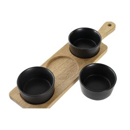 DKD Home Decor Tabla Aperitivo Acacia Gres Negro Natural Set 4 Piezas 38x10x5.2 cm