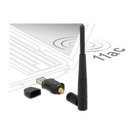 DeLOCK 12462 Adaptador USB WLAN Doble Banda 2.4G/5G, Wi-Fi 5 (802.11ac) hasta 433 Mbps, USB 2.0, Antena Externa, Negro