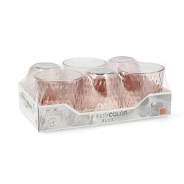 Bormioli Rocco Slot Set 6 Vasos Bajos de Vidrio Rosa con Relieve 29 cL Fabricado en Italia
