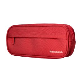 Liderpapel Estuche Portatodo Classic Ovalado con 2 Cremalleras y Bolsillo Delantero, Poliéster Resistente, 210x90mm, Rojo