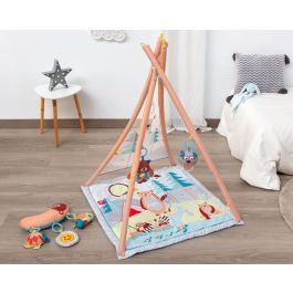 KioKids Teepee-Mantita de Actividades Bosque 2 en 1 para Bebés, Incluye Almohada y 5 Juguetes Interactivos +0 Meses Multicolor