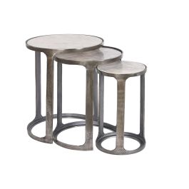DKD Home Decor Alu antik 23 Mesita Auxiliar, Blanco Gris, Set de 3 Piezas, 45.5 x 56 x 45.5 cm