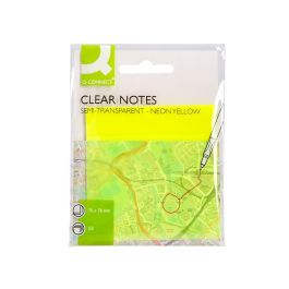 Bloc De Notas Adhesivas Quita Y Pon Q-Connect 76x76 mm Removible Plastico Translucido Amarillo Neon Con 50 Hojas