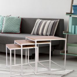 Home Deco Factory Juego de 3 Mesas Nido Cuadradas Metal y Madera