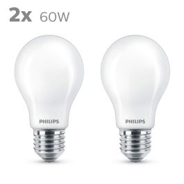 Philips Bombilla LED Equivalente 60 W E27 Blanco cálido no regulable, vidrio, juego de 2