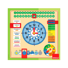 Diset Reloj Calendario Didáctico Infantil de Aprendizaje Meses Estaciones Tiempo Días Horas Minutos Fichas Móviles No Extraíbles 2 Años Juego Educativo 44x44x3 cm