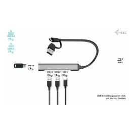 I-tec Hub Multipuerto USB-C/USB-A con 4 Puertos (1x USB-C + 3x USB 2.0) hasta 5 Gbit/s Metálico Plata