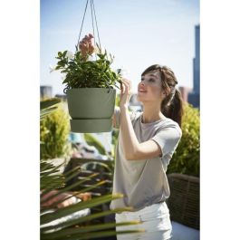 Elho Greenville 24 Maceta Colgante Exterior Ø 23.9xH 20.3 cm Verde Hoja 100% Plástico Reciclado, Resistente a Heladas y Robusto
