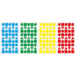 Liderpapel Gomets Figuras Geométricas Medianas Autoadhesivos, Triángulos, Círculos, Cuadrados 540 Unidades en 12 Hojas Colores Surtidos para Manualidades Escolares