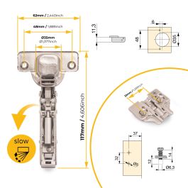 Emuca Lote de 20 bisagras codo X91 con cierre suave y suplementos Euro, Altura 0, Acero, Niquelado