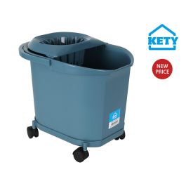 Cubo con ruedas 16L, asa y escurridor azul - Kety (6 Unidades)
