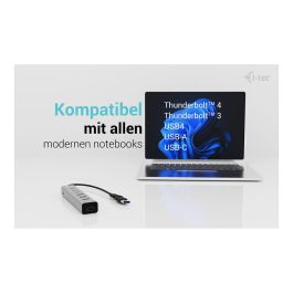 i-tec Charging Metal Hub USB-C/USB-A de 7 Puertos - Hub de Carga con 3 Puertos USB-C y 4 USB-A, Alimentación 12V/3A, Carcasa de Aluminio, Plug & Play