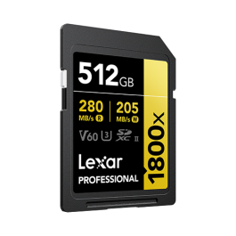 Lexar Professional 1800x 512 GB SDXC UHS-II Clase 10, V60, U3, 280 MB/s, Negro - LSD1800512G-BNNNG