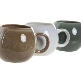 DKD Home Decor Mug Jiahua 25 de Gres Esmaltado 510ml Beige Gris Verde Apto Microondas Lavavajillas