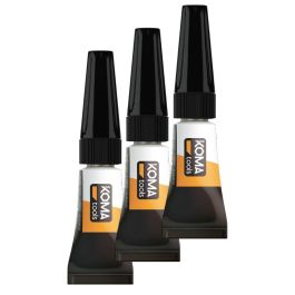 Koma Tools Adhesivo instantáneo de cianocrilato, pegado rápido en 5 segundos, multisuperficies, 3 x 1g