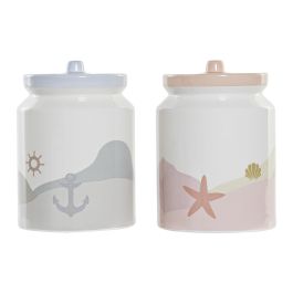 DKD Home Decor Solpor Bote Mediterraneo Azul Rosa Palo Dolomita 15 x 22 x 15 cm (2 Unidades)