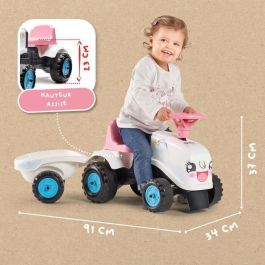 Falk Tractor Rainbow Farm con Remolque, Juguete Correpasillos Infantil para Niñas de 1 Año, Diseño Pastel, Fabricado en Francia