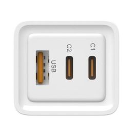 LEOTEC Cargador 65W GaN Rápido 2 USB-C + 1 USB-A Blanco Carga Múltiple Dispositivos Universal