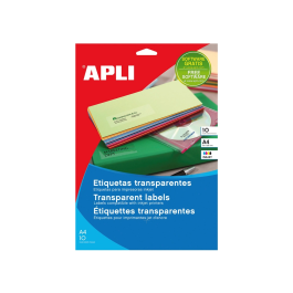 Apli Etiquetas Adhesivas Transparentes Poliester para Impresora Ink-jet 210x297 mm en Carpetas de 10 Hojas