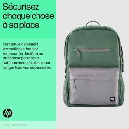 HP Mochila Campus Verde, Segura y Organizadora, con Cremallera Bloqueable, Repelente al Agua y Bolsillo Acolchado para Portátil