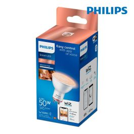 Philips WiZ Bombilla Inteligente LED Dicroica GU10 4.7W (Equiv. 50W) 345lm 2700-6500K Luz Blanca Fría Cálida Regulable WiFi Voz Philips WiZ Bombilla Inteligente LED Dicroica GU10 4.7W (Equiv. 50W) 345lm 2700-6500K Luz Blanca Fría Cálida Regulable WiFi Voz