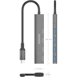 Aisens Hub USB-C 3.0 A106-0540 | 4 Puertos USB-A | Gris 15cm