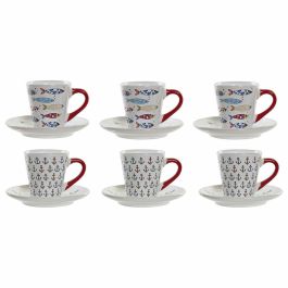 DKD Home Decor Tazas de Café Set de 6, Diseño Mediterráneo Costa Peces Multicolor, 130 ml, Gres y Metal, Apto Microondas y Lavavajillas