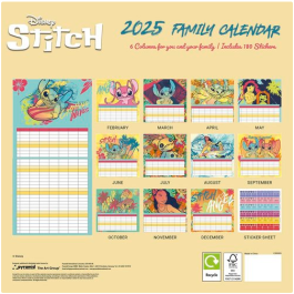 PYRAMID Calendario Planificador Familiar Disney Stitch 30x30cm con 6 Columnas y 180 Pegatinas