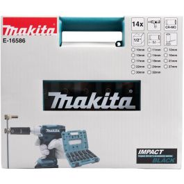 Makita E-16586 Juego Llaves de Impacto 14 pzs. 1/2" Métricas (10, 11, 12, 13, 14, 16, 17, 19, 21, 22, 24, 27, 30, 32 mm)