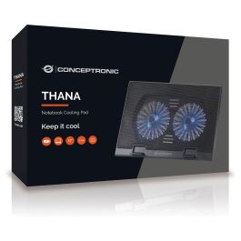 Conceptronic Base Refrigeración para Portátiles hasta 17" con 2 Ventiladores Ultrasilenciosos Ajustable