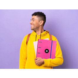 Antartik Carpeta con Recambio A4 Cuadro 5mm, Anillas 40mm Redondas, Solapa, Rosa