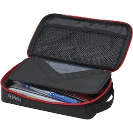 Herlitz 2 Go Estuche escolar suave de poliéster, negro/rojo, con cremallera, ideal para niños