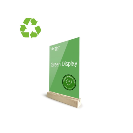 Expositor Sobremesa En Forma De T Con Base De Madera A4 Vertical Cristal/Madera