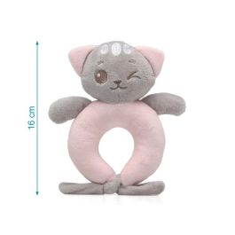 KioKids Sonajero Peluche Gatito Rosa para Bebés +3 Meses | Juguete Suave y Blandito para Desarrollo Sensorial y Auditivo
