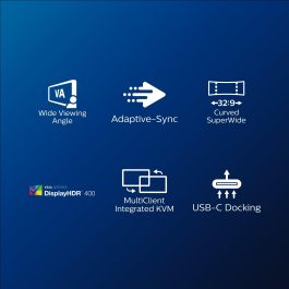Philips 499P9H/00 Monitor Profesional Ultrapanorámico Curvo 49" Dual QHD (5120x1440) USB-C Webcam KVM DisplayHDR 400