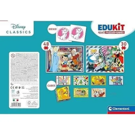 Clementoni CLE8005125182909 Edukit Disney Caja de aprendizaje 4 en 1, 2 rompecabezas, 1 nota, 1 juego de 6 cubos, a partir de 4 años, Hecho en Italia