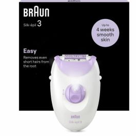 Braun Silk-épil 3 Depiladora Eléctrica para Mujer, 20 Pinzas MicroGrip, Luz Smartlight, Cabezal Masaje, Púrpura, Fabricada en Alemania