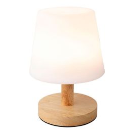 Lumineo Lámpara led de mesa 22 cm para exterior e interior, acabado en madera y metal, luz cálida LED, IP44, 35 lm, carga USB, referencia 894386