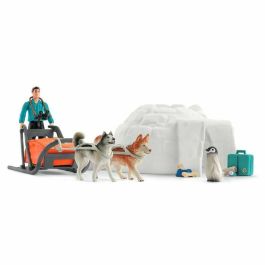 Schleich 42558 Set Expedición Antártica Wild Life: Guardián Tom, 2 Huskies, Pingüino Emperador Joven e Igloo con Tobogán, Niños +3 años