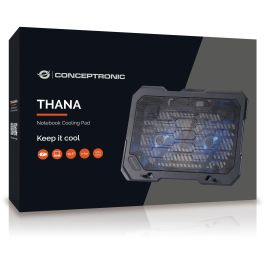 Conceptronic Base Refrigeración Portátiles hasta 15.6" con 2 Ventiladores Ultrasilenciosos, Ajuste de Altura, Antideslizante, Alimentación USB