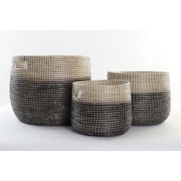 DKD Home Decor Cesta Balines Set de 3 Gris Natural Seagrass 43 x 39 x 43 cm