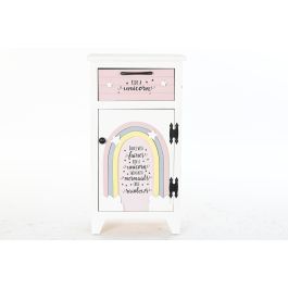 DKD Home Decor Mesita de Noche Infantil de Paulownia con 1 Cajón y 1 Puerta, Blanco y Rosa, 40x29x73.5 cm